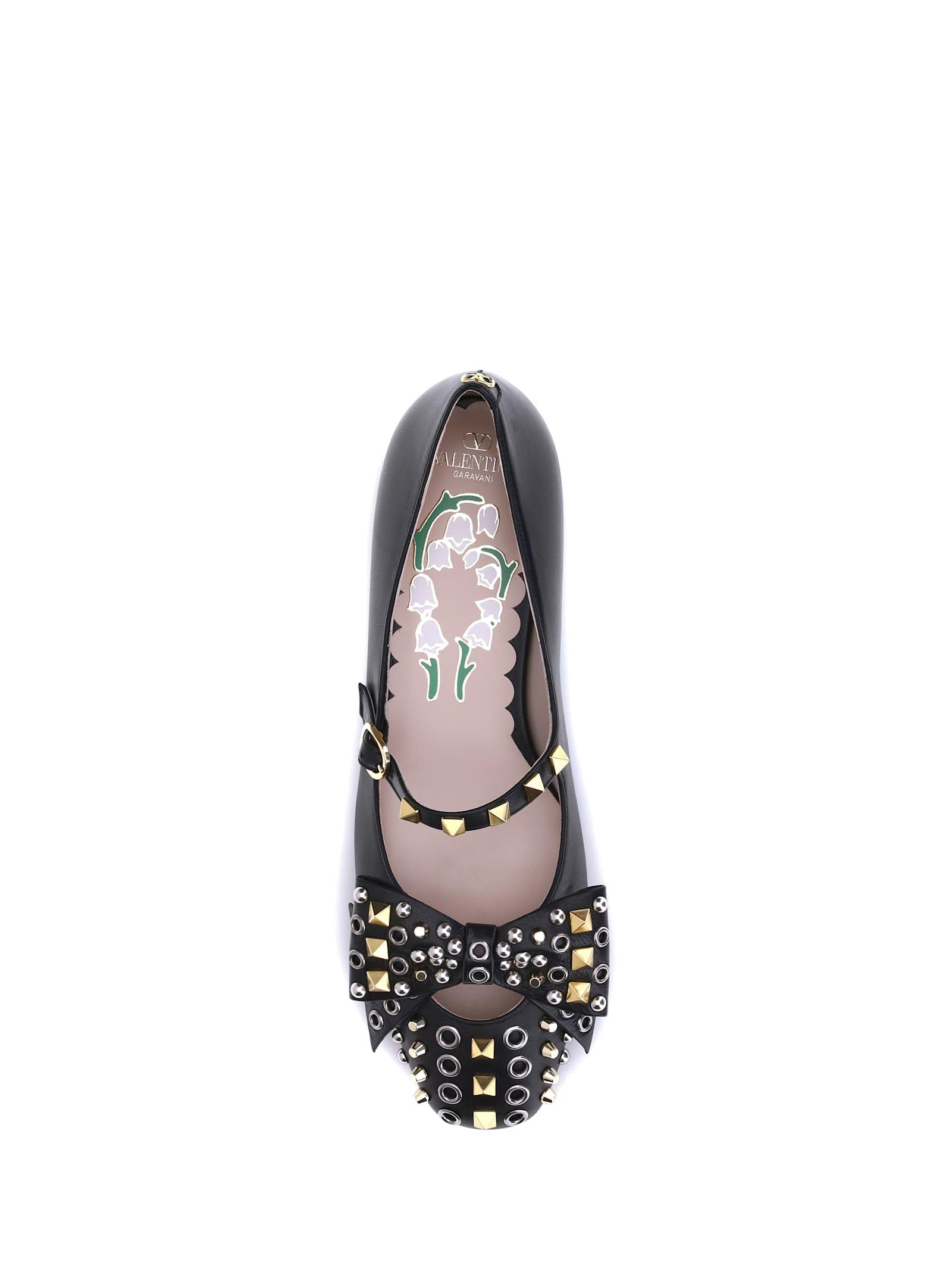 VALENTINO GARAVANI Mary-jane Bowow Ballerina In Kidskin With Studs Woman Black 35 In Multi Product Image