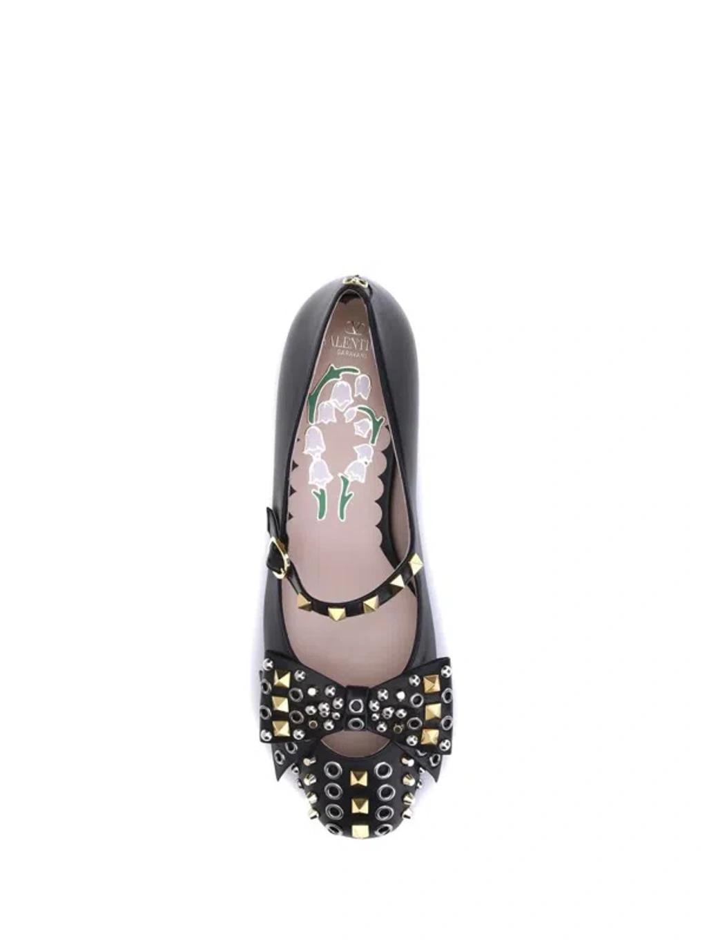 VALENTINO GARAVANI Mary-jane Bowow Ballerina In Kidskin With Studs Woman Black 35 In Multi Product Image