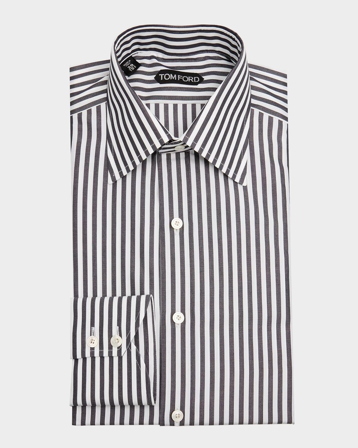 Mens Cotton Ladder Stripe Slim Fit Dress Shirt Product Image