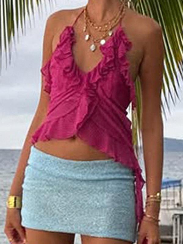 Resort-Inspired Textured Ruffles Halter Vest Product Image