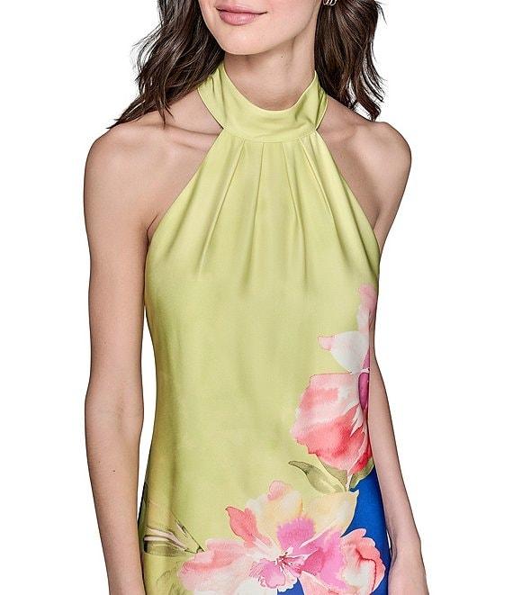 KARL LAGERFELD PARIS Halter Neck Charmeuse Floral Print Slip Midi Dress Product Image