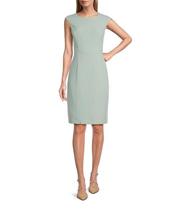 Kasper Stretch Crepe Crew Neck Sleeveless Sheath Dress Product Image