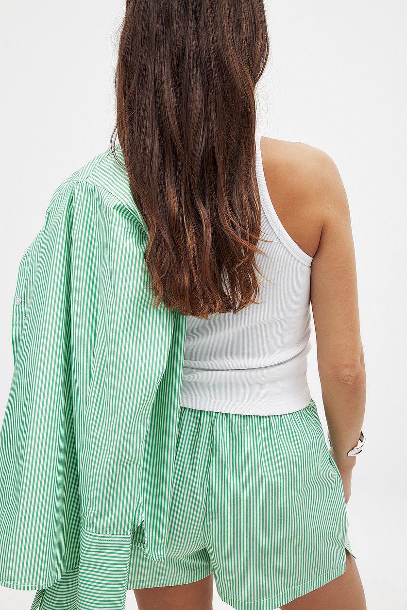 Striped Elastic Waist Cotton Shorts Product Image