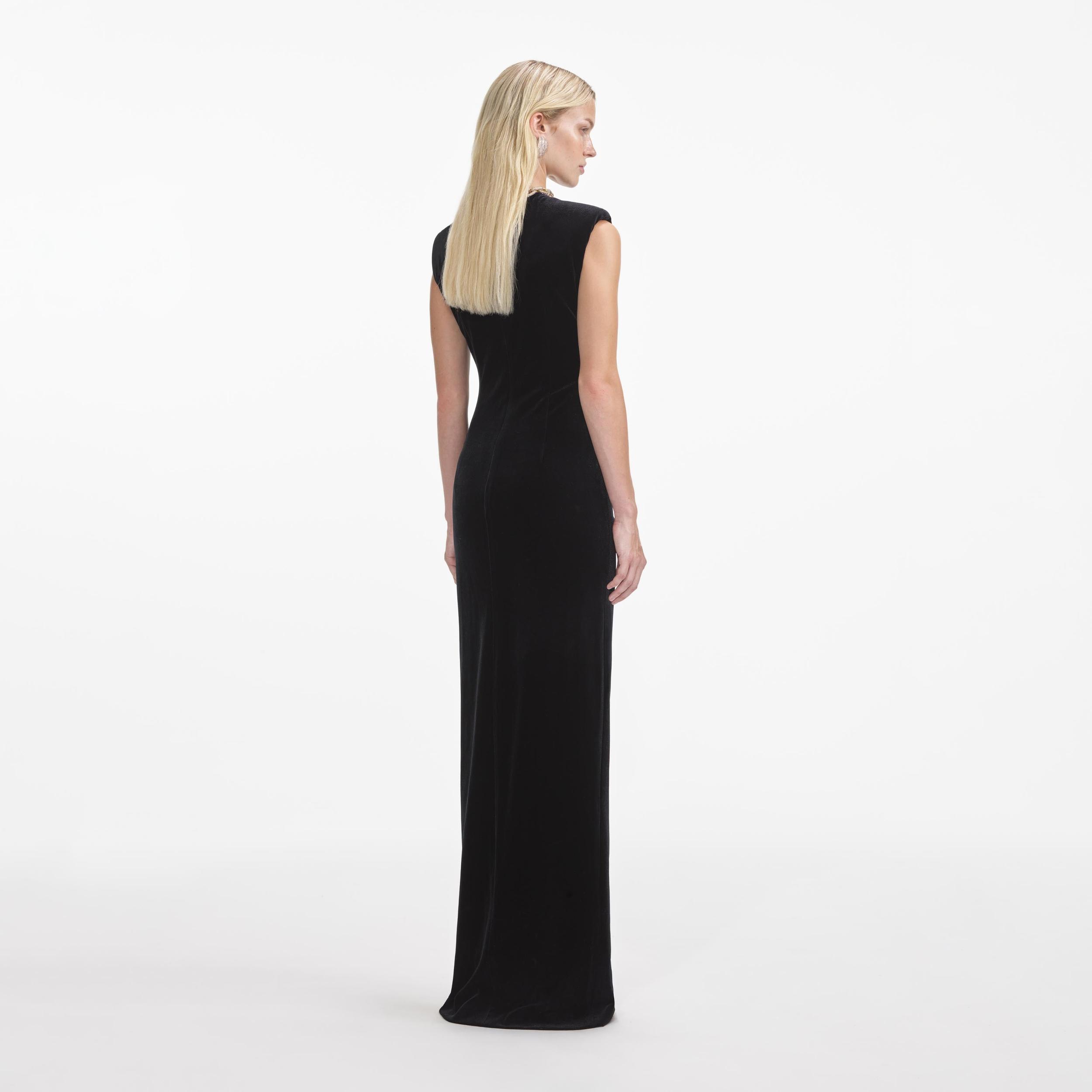 Black Velvet Embellished Maxi Dress Product Image