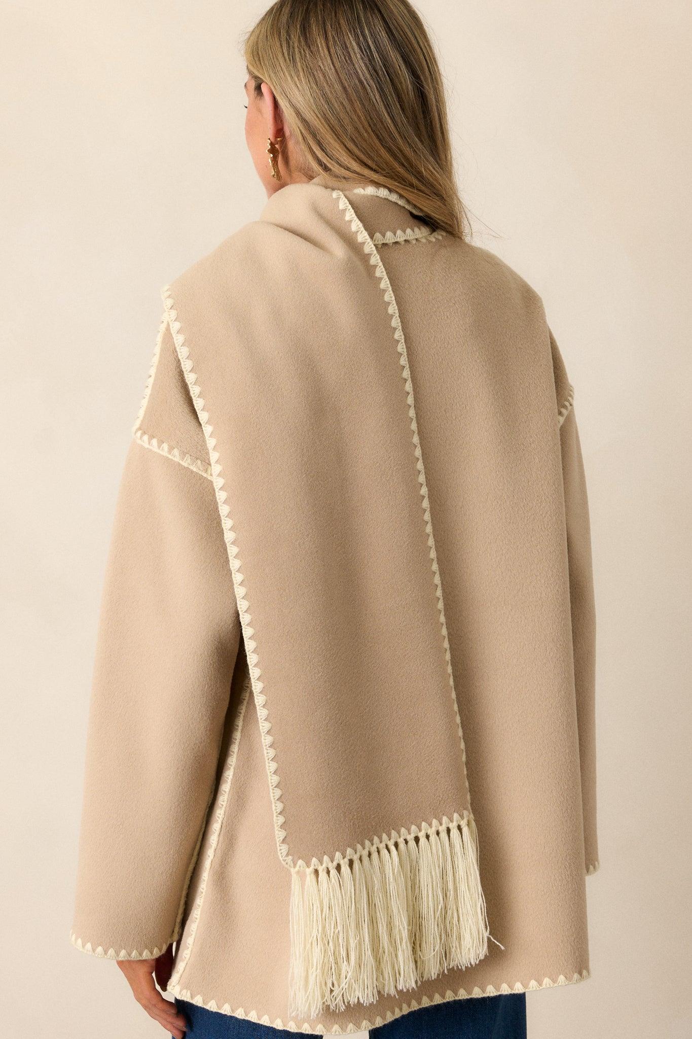Coming Around Taupe Blanket Stitch Coat Product Image
