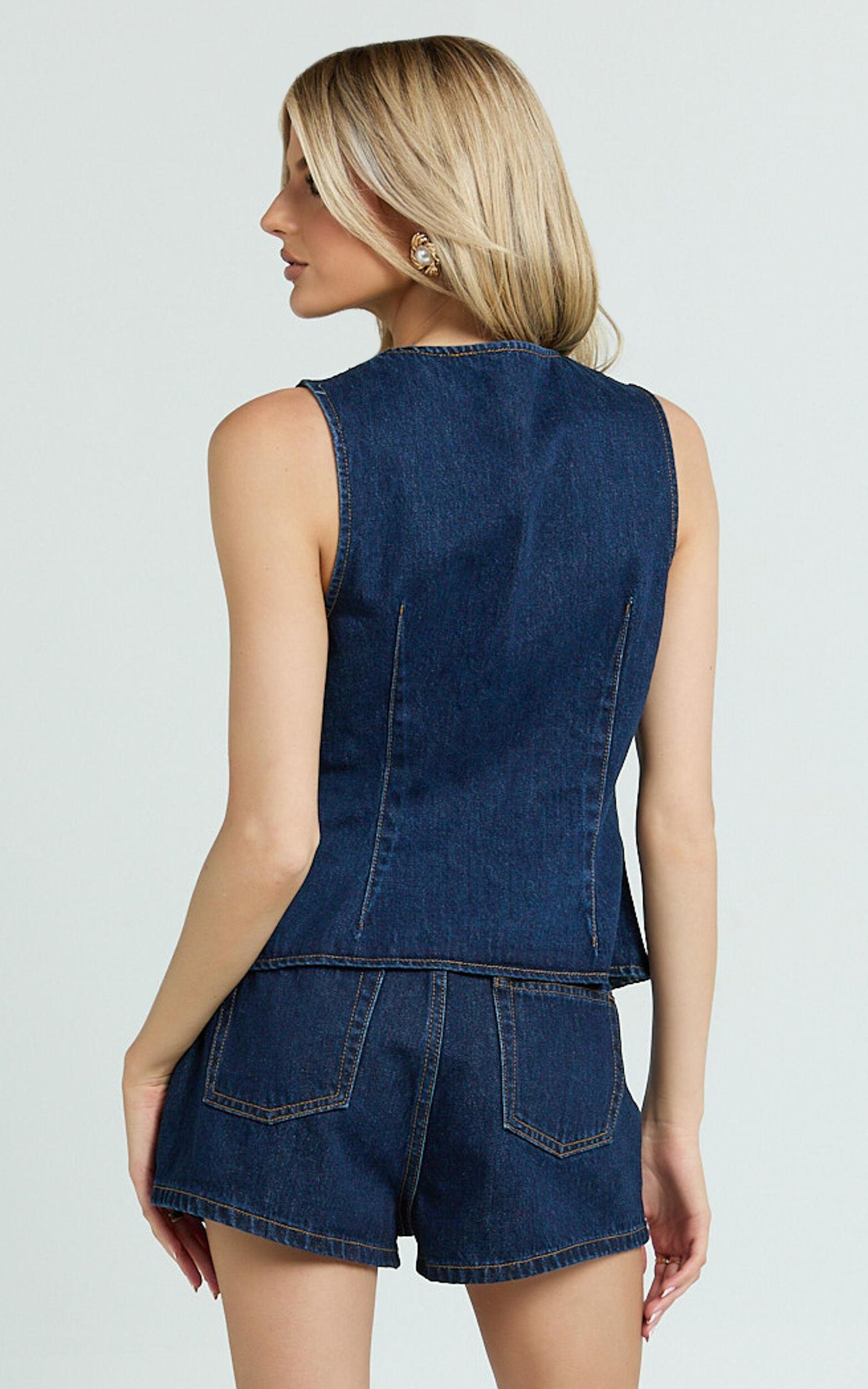 Benny Top - Tie Front Recycled Denim Top in Indigo Wash Product Image