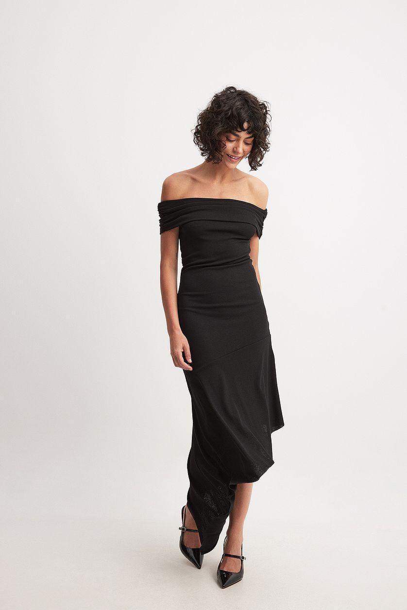 Off Shoulder Flounce Midi Dress Product Image