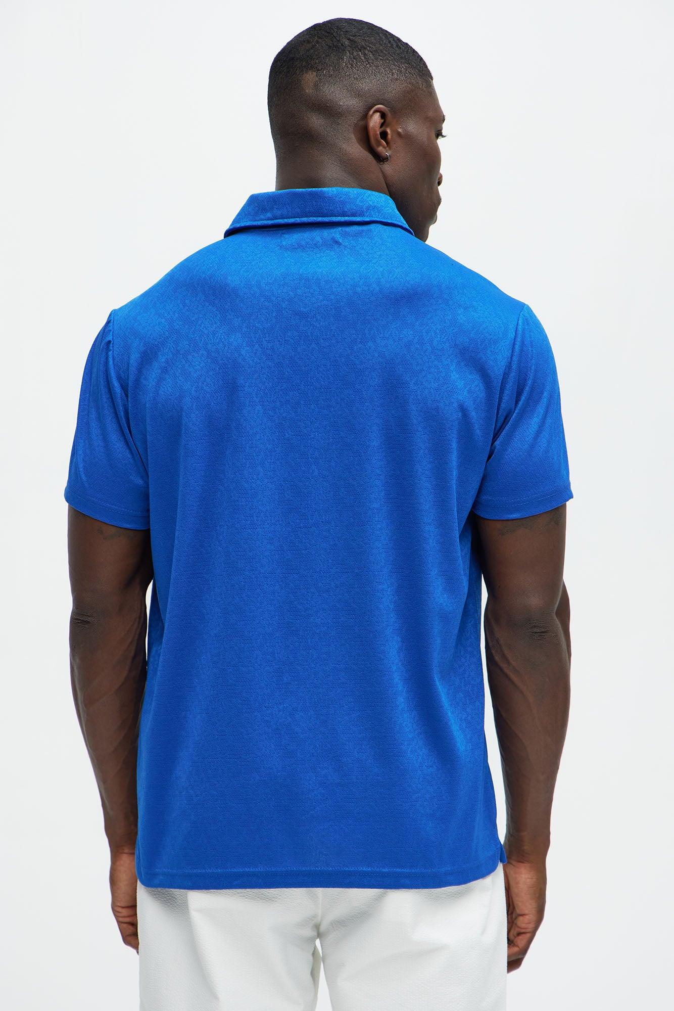 Jacquard Floral Knit Quarter Zip Polo Shirt - Blue Product Image