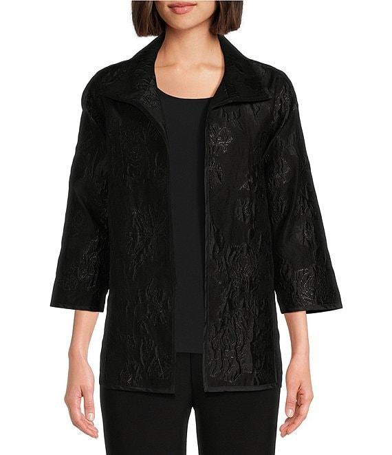Caroline Rose Shimmer Rose Burnout Jacquard Convertible Stand Collar Bracelet Sleeve Statement Jacket Product Image