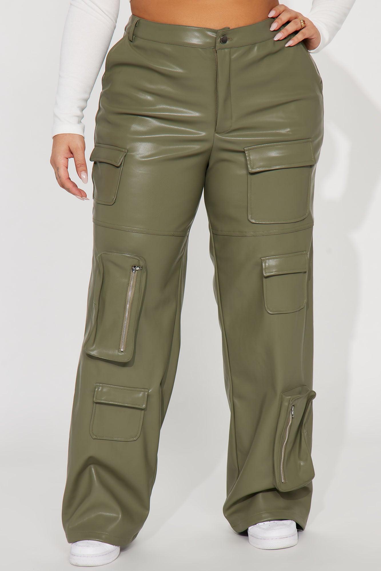 Never Too Late Faux Leather Cargo Pant - Olive Product Image