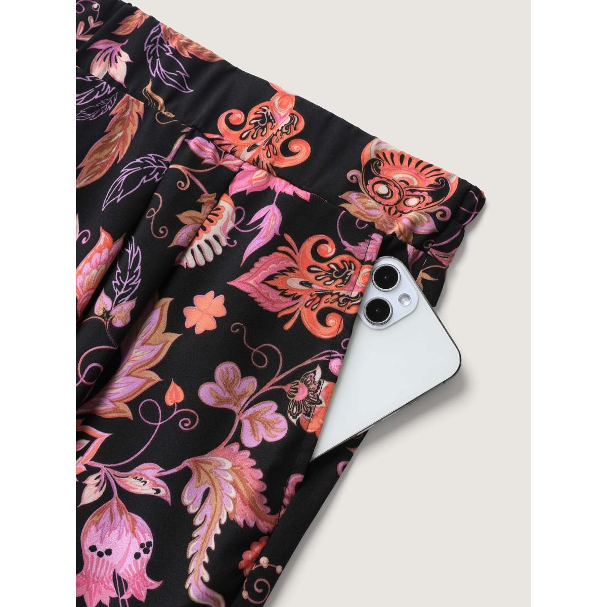 Plus Size Paisley Print Wide-Leg Pants Women BlackFlower Timeless Loose Mid Rise Elegant Pants BloomChic 12/L Product Image