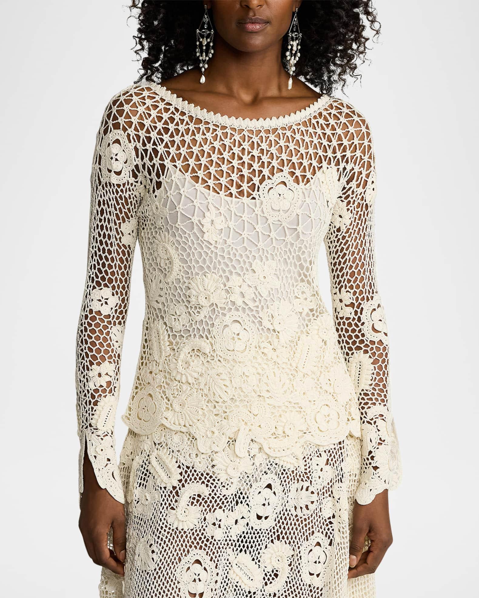 Floral Crochet Dolman-Sleeve Sweater Product Image