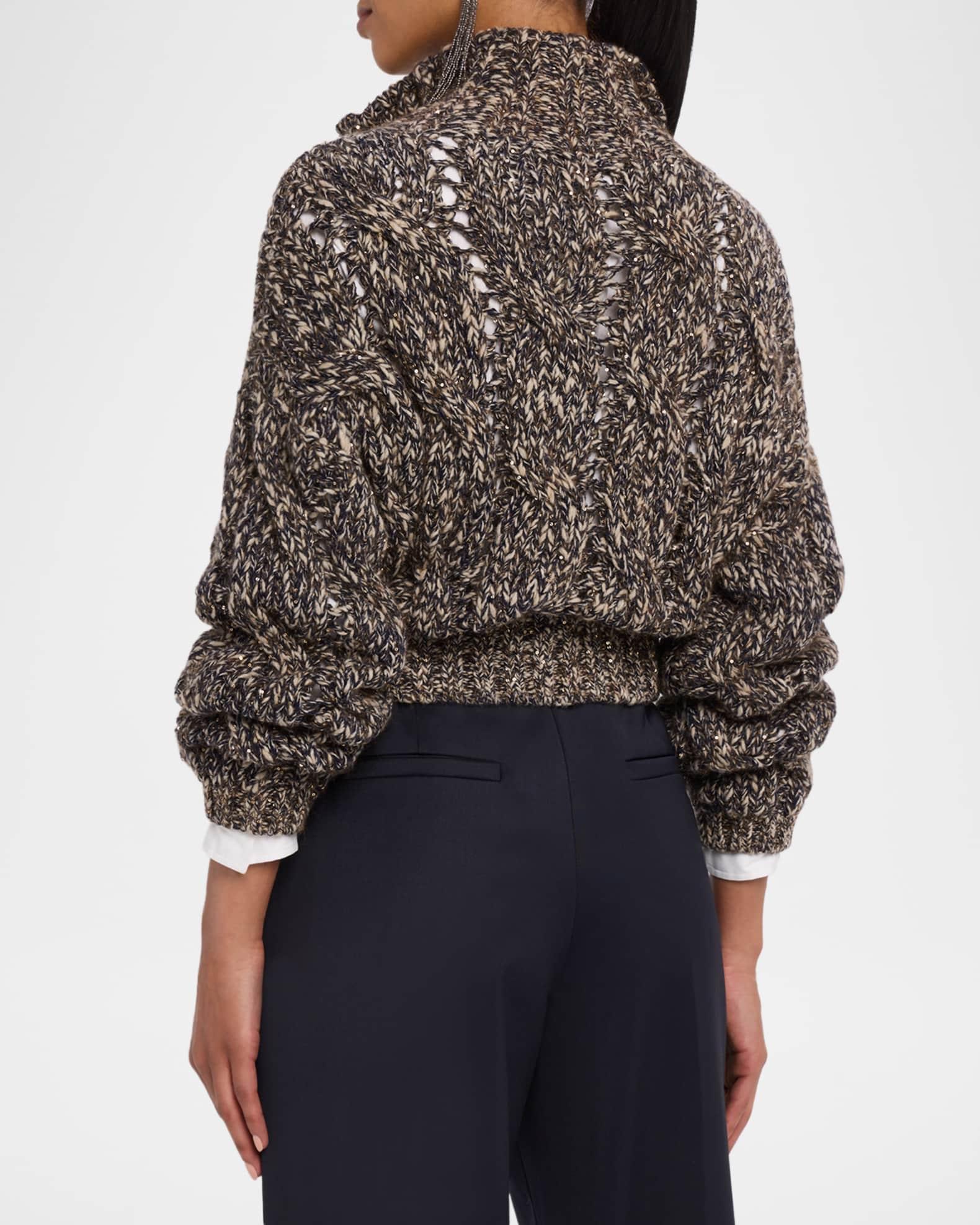 Paillette Marbled Mohair Cable Knit Zip Cardigan Product Image