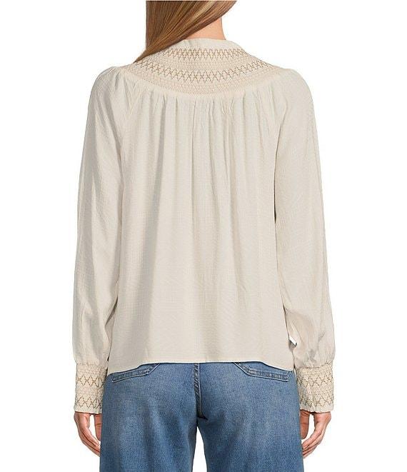 Nurture by Westbound Woven Long Sleeve Button Front Novelty Smocking Top Product Image