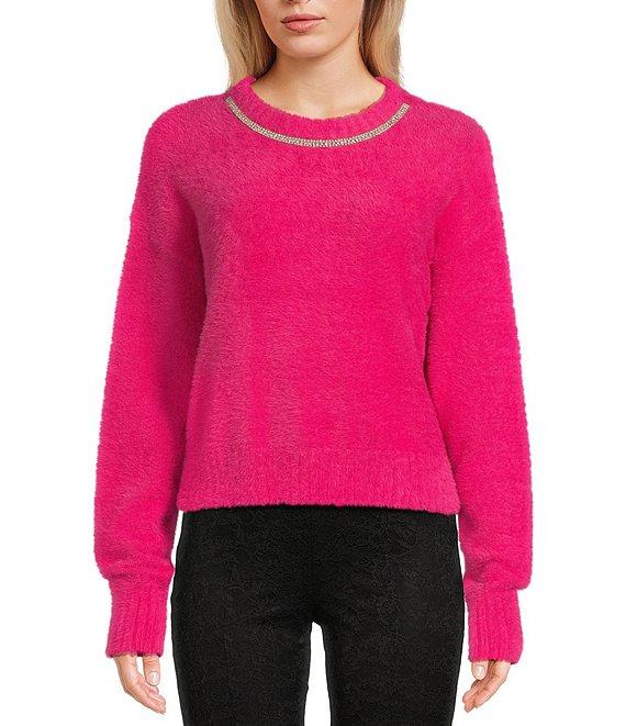 C&V Chelsea & Violet Round Neck Rhinestones Long Sleeve Sweater Product Image