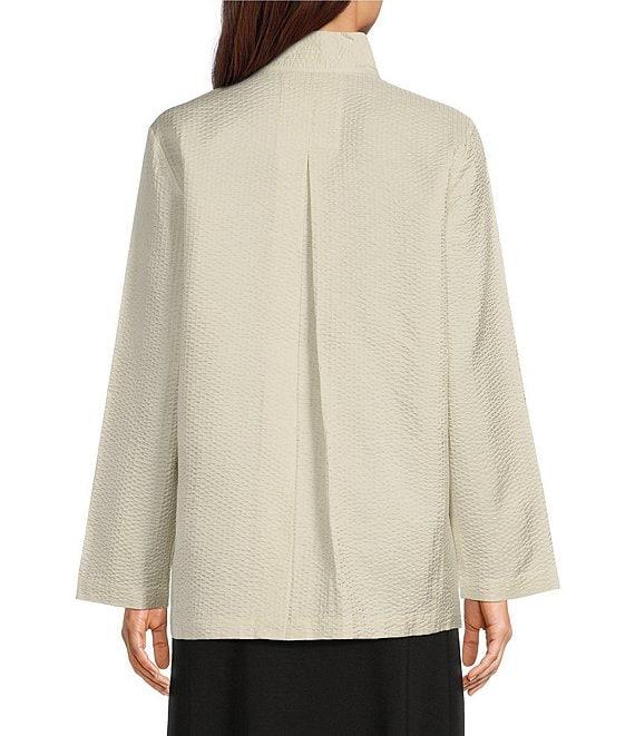 Eileen Fisher Quilted Silk Stand Collar Long Sleeve Open Front Jacket Product Image