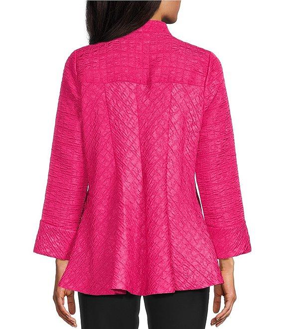 IC Collection Crinkle Jacquard Textured High Neck Bracelet Sleeve Button Front Jacket Product Image