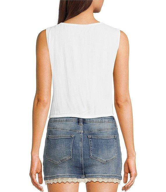 Angie Sleeveless V-neck Triple Front Tie Solid Top Product Image