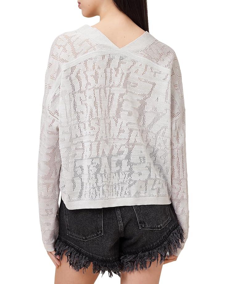 Long Sleeve Crew Neck Lace Inset Knit Top Product Image