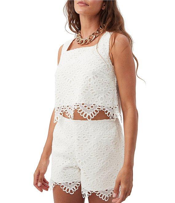 Trina Turk Albi Lerins Lace Square Neck Sleeveless Scallop Coordinating Crop Top Product Image