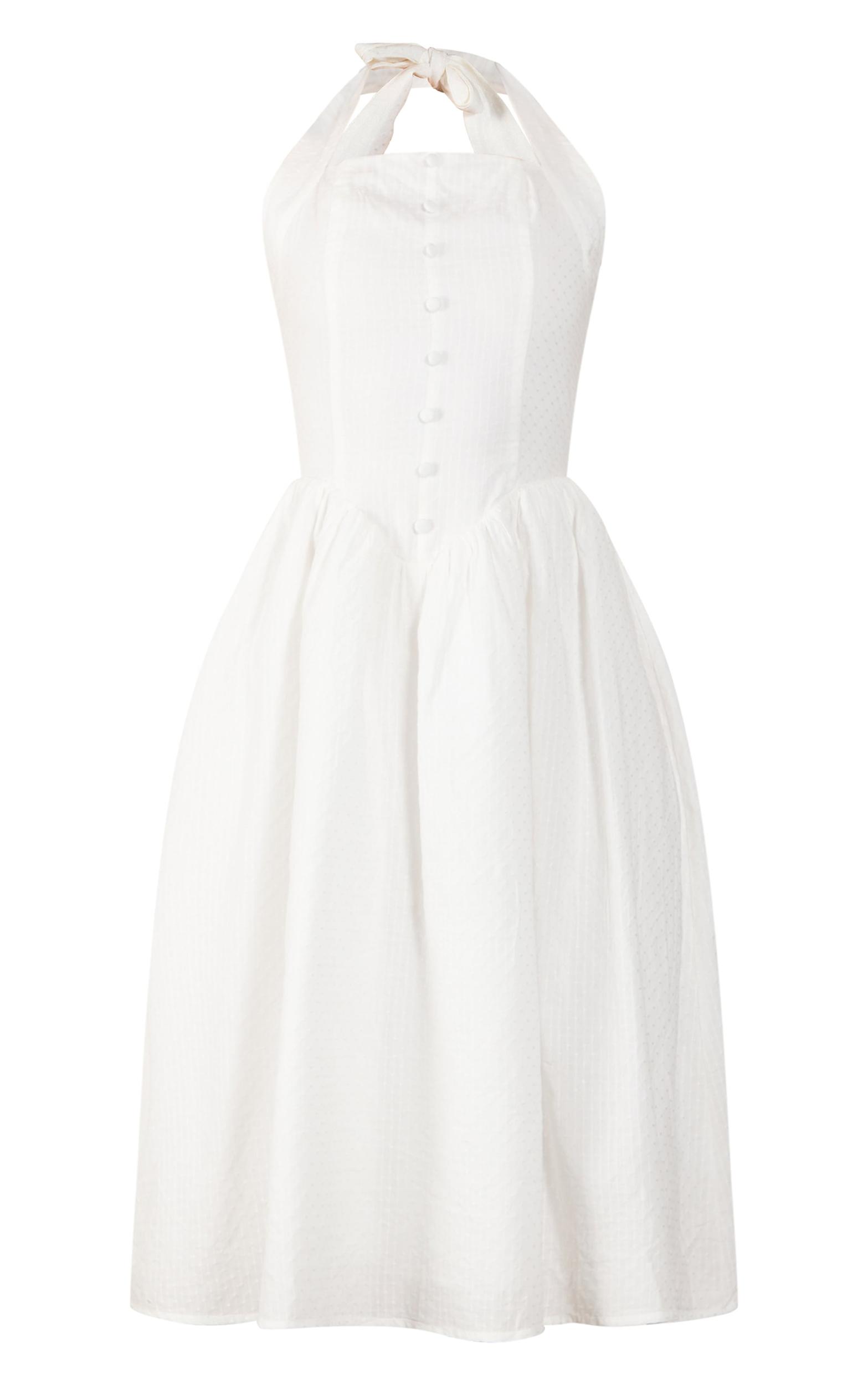 White Embroidered Cotton Halterneck Midaxi Dress Product Image