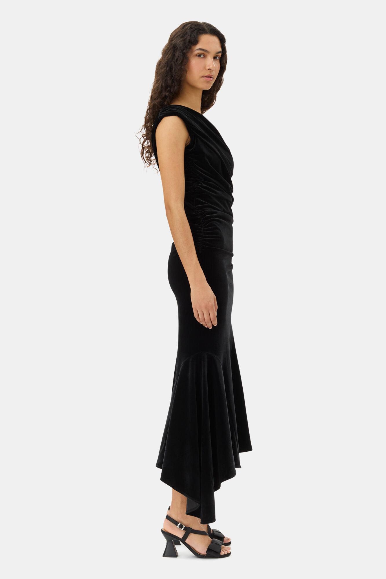 Black Velvet Ruched Dress Product Image