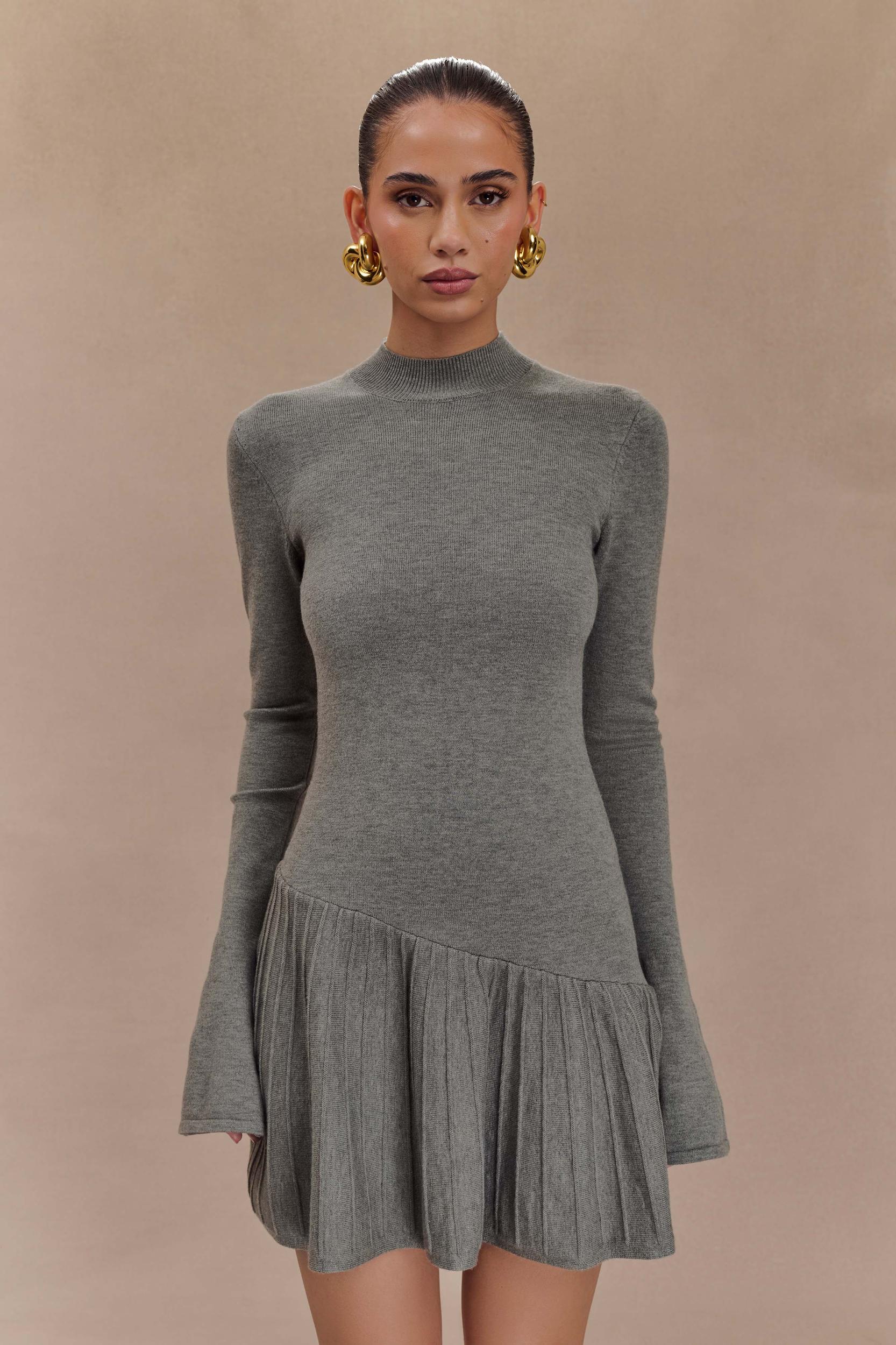 Blair Knit Mini Dress With Pleats - Charcoal Product Image