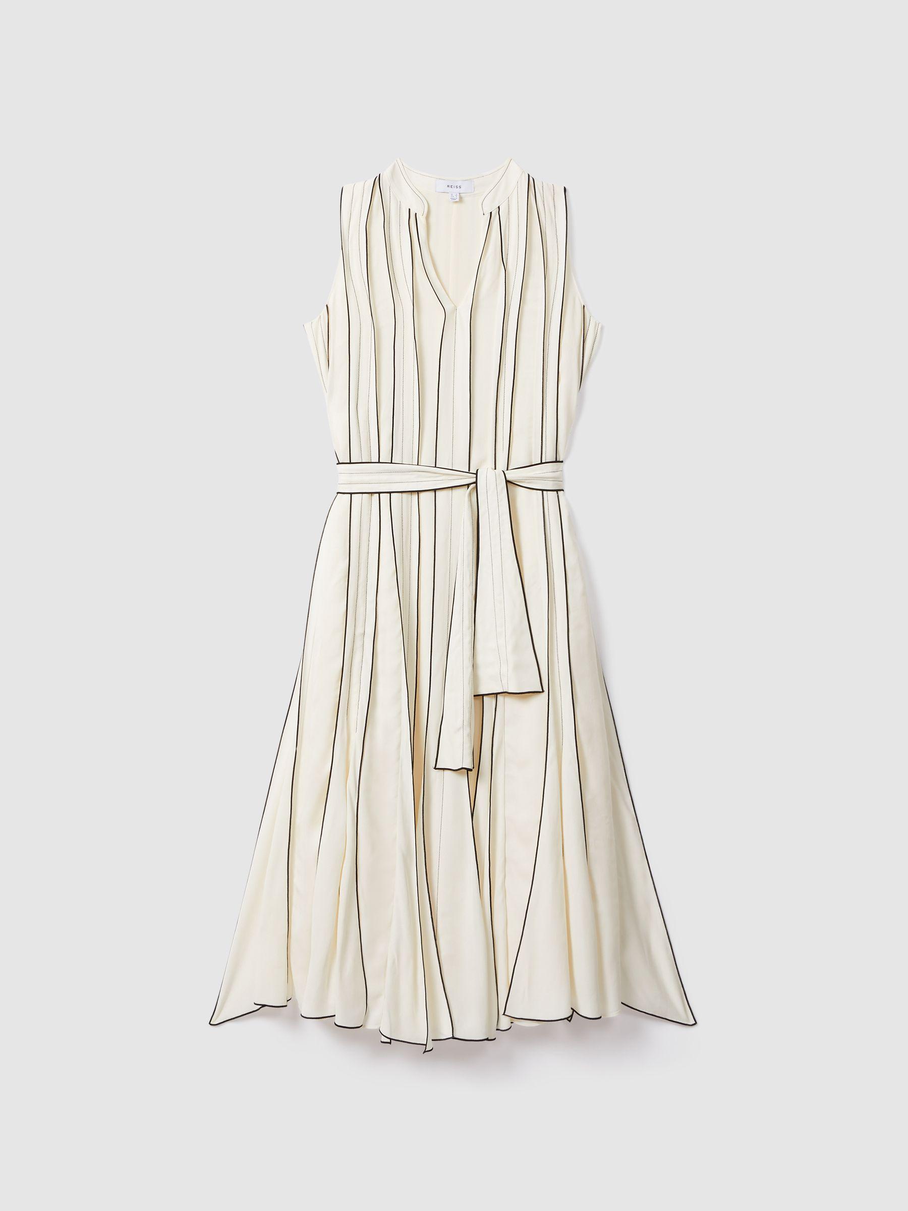 Contrast Ruffle Midi Dress in Ivory Product Image