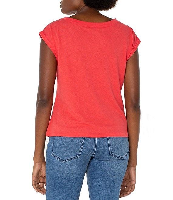 Liverpool Los Angeles Knit Boat Neck Short Flutter Sleeve Top Product Image