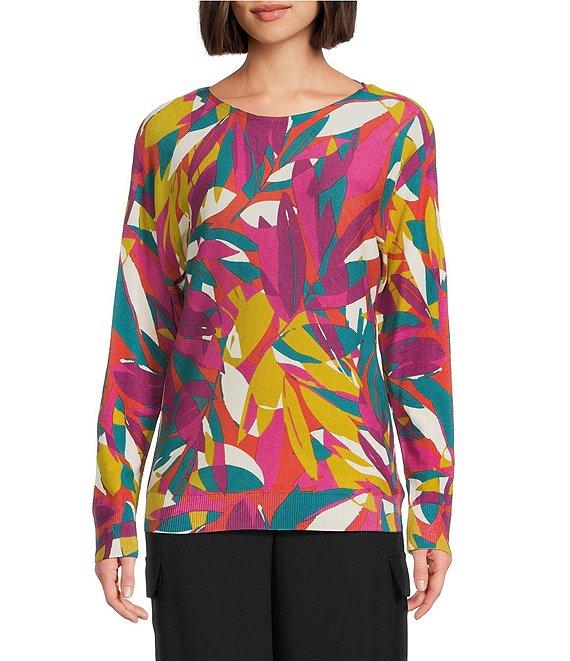 Investments Stained Leaves Long Sleeve Boat Neck Pullover Sweater Product Image