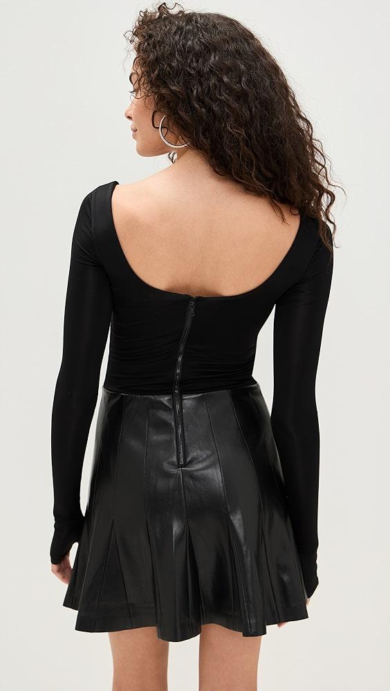 alice + olivia Arden Vegan Leather Scoop Neck Pleated Mini Dress | Shopbop Product Image