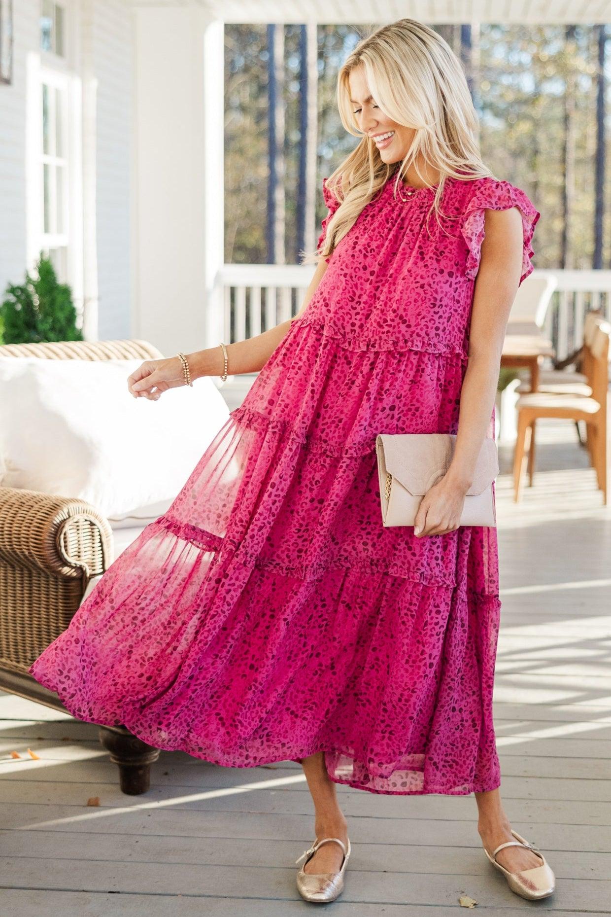 Check You Out Magenta Purple Leopard Mid Dress Female Product Image