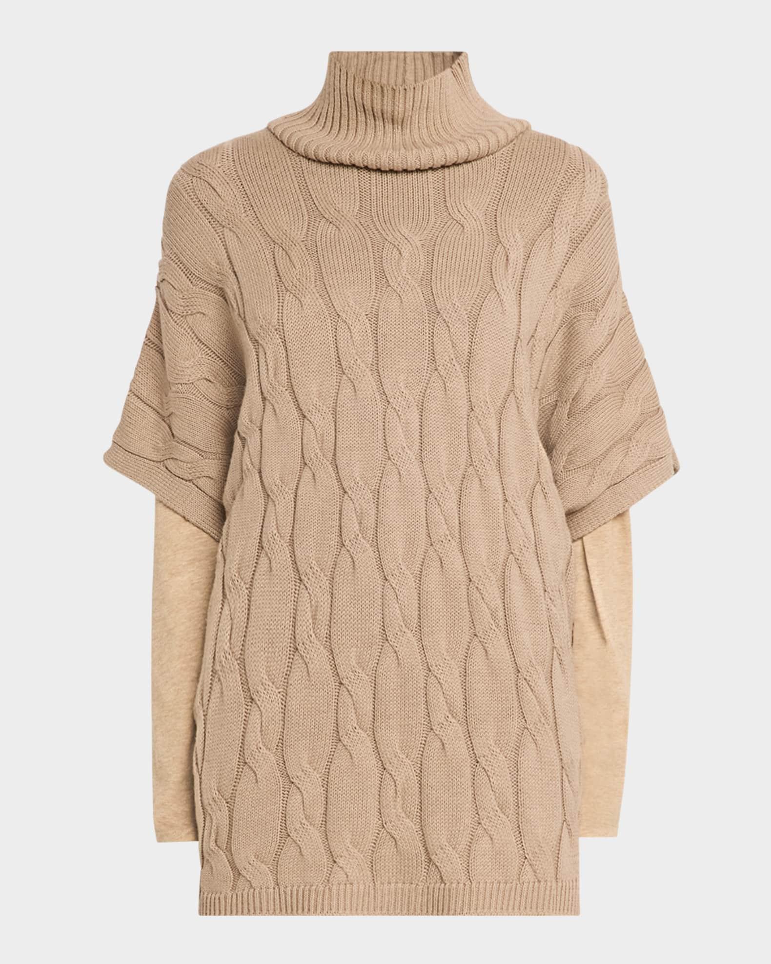 Cable-Knit Turtleneck Poncho Product Image
