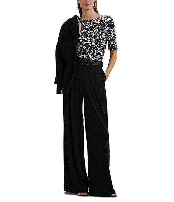 Lauren Ralph Lauren Petite Size Embroidered Floral Boat Neck Elbow Sleeve Tee Product Image