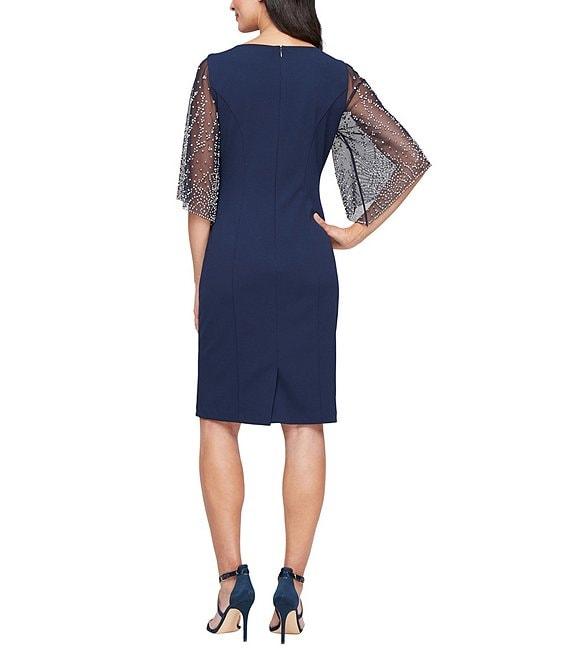 Alex Evenings Petite Size 3/4 Beaded Illusion Sleeve Sheath Dress Product Image