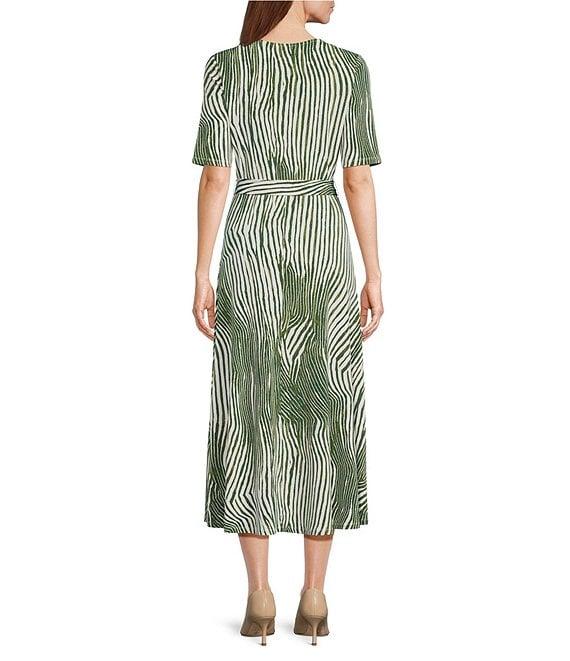 Preston & York Sydney Zebra Print V-Neck Short Sleeve Tie Waist Midi Dress Product Image