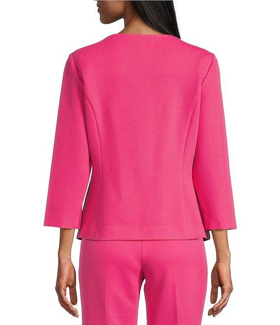 Investments Petite Size Boat Neck Button Front 3/4 Sleeve Pique Jacket Product Image
