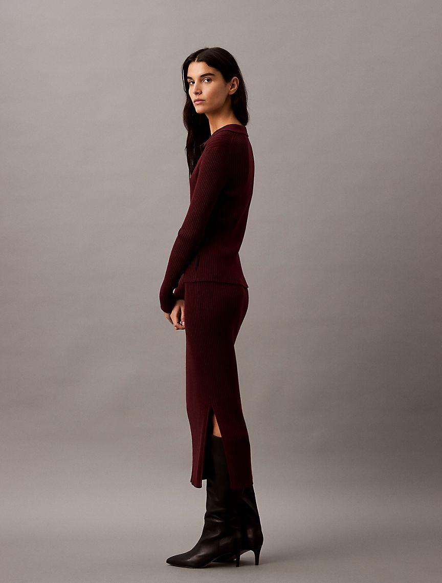 Smooth Cotton Rib Midi Sweater Skirt Product Image