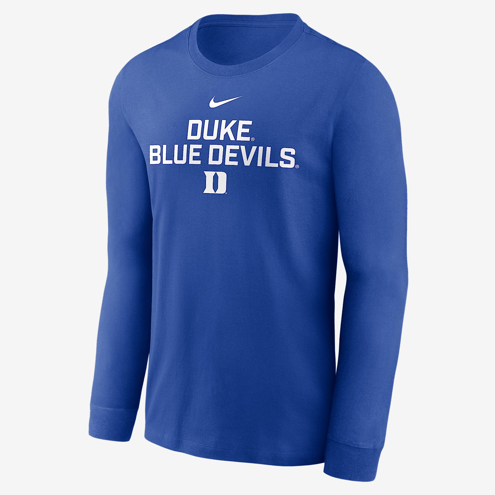 Duke Sideline Nike Mens Dri-FIT College Long-Sleeve T-Shirt | 02EW4EVDU-PGE Product Image