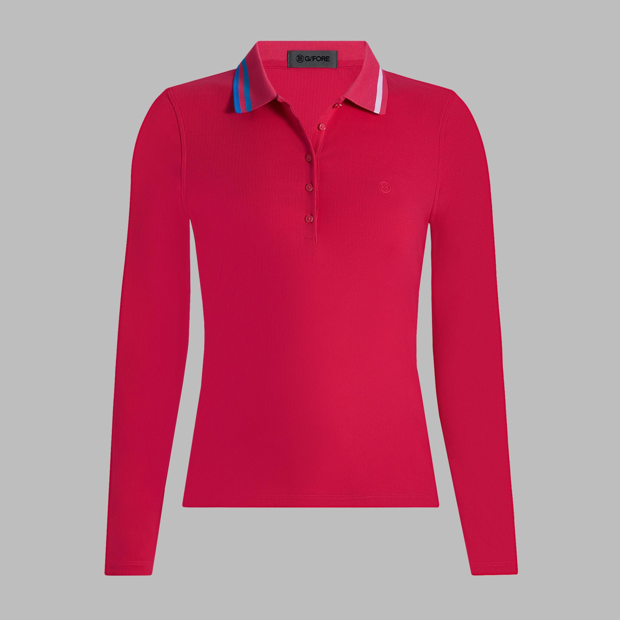 CONTRAST COLLAR RIBBED TECH NYLON LONG SLEEVE POLO Product Image