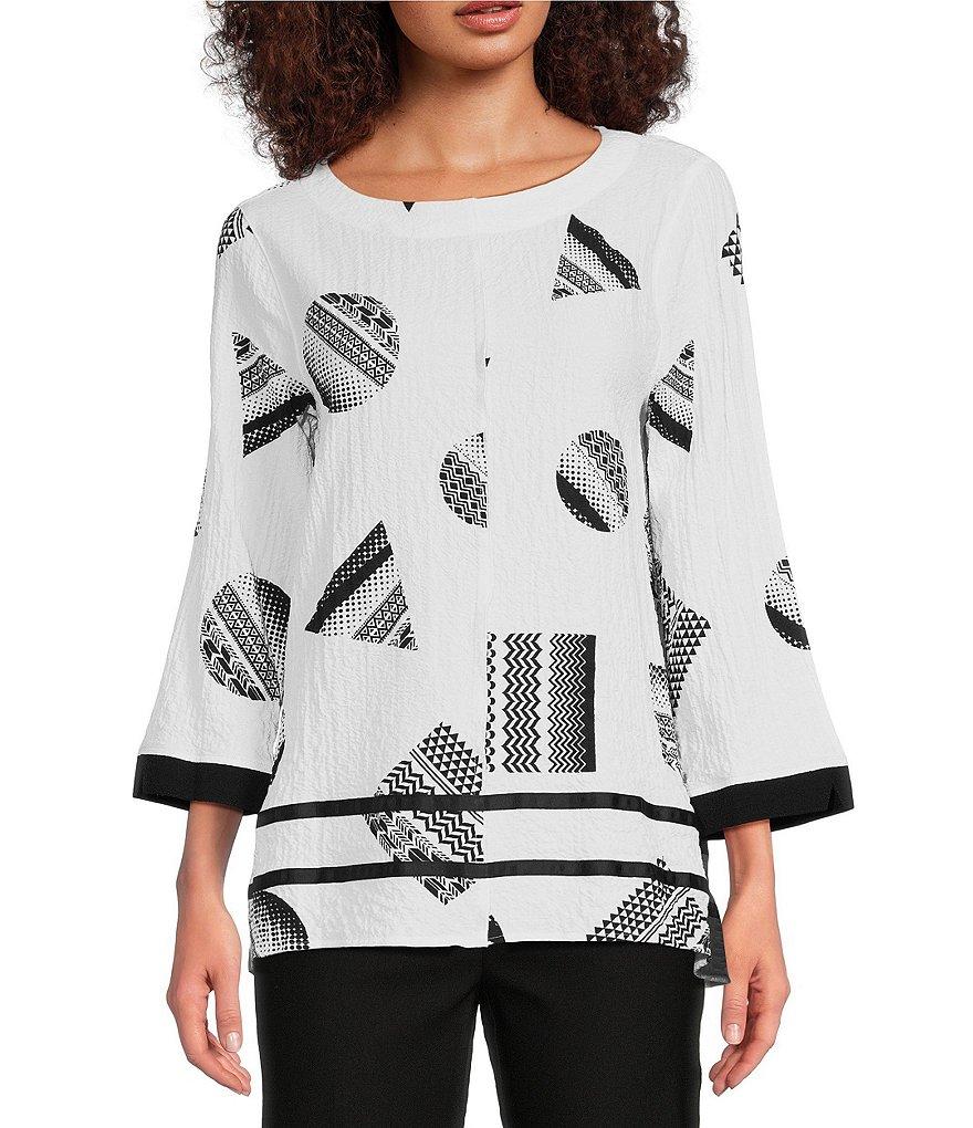Ali Miles Round Neck 3/4 Sleeve Print Popover Tunic Product Image