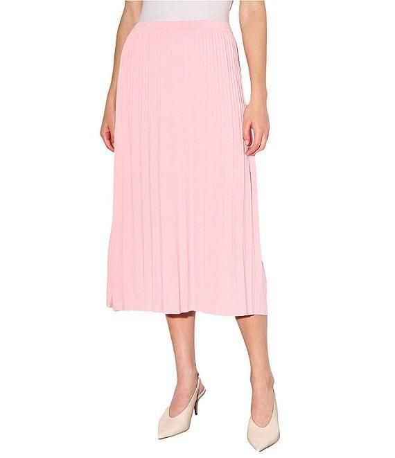 Ming Wang Soft Knit Pleated Pull-On Midi Skirt Product Image