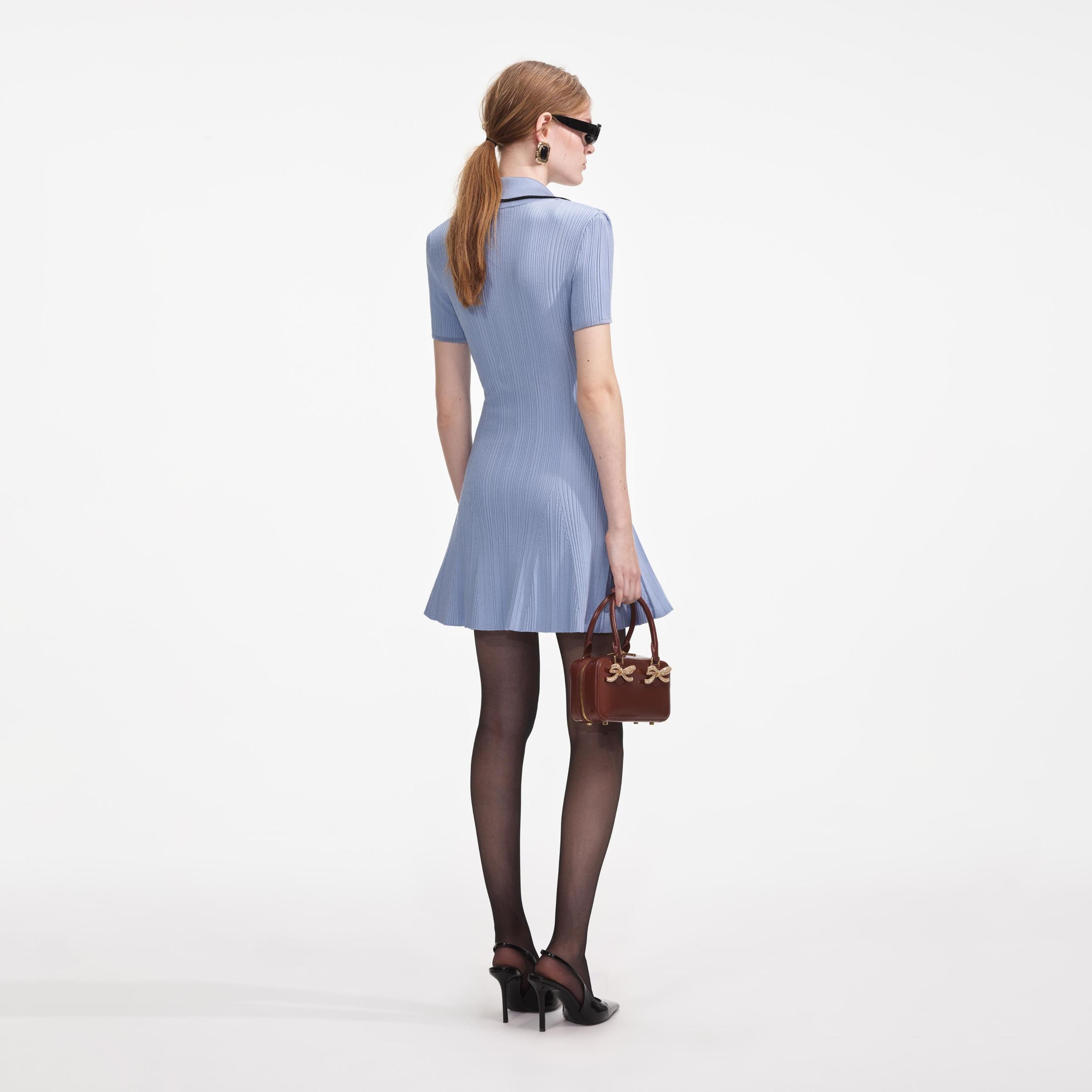 Blue Viscose Rib Knit - Mini Dress Product Image