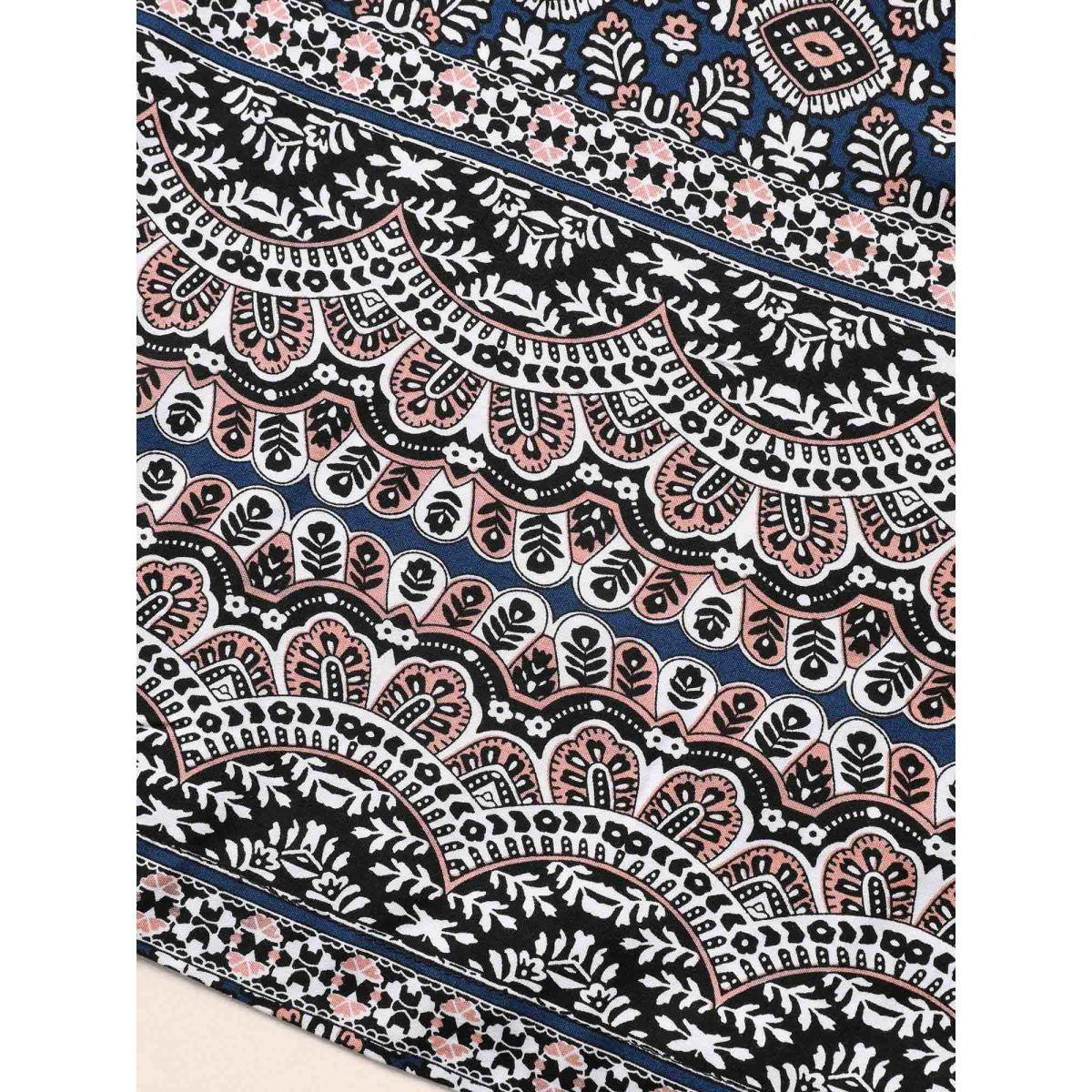 Plus Size Boho Print Elastic Waist Wide Leg Pants Women Indigo Resort Wide Leg Mid Rise Vacation Pants BloomChic 30/6X Product Image