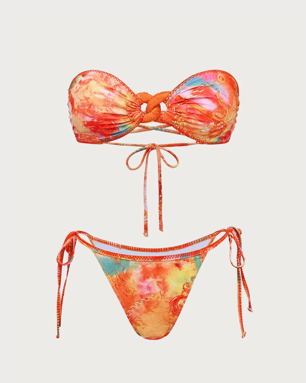 Orange Floral Bandeau Bikini Set Product Image
