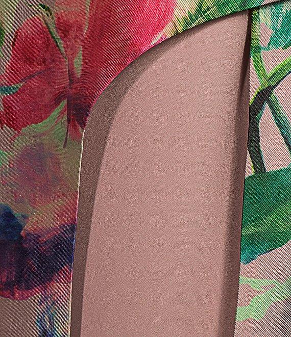 Kay Unger Marilyn Mikado Floral Print Strapless Neck Sleeveless Flared Overskirt Gown Product Image