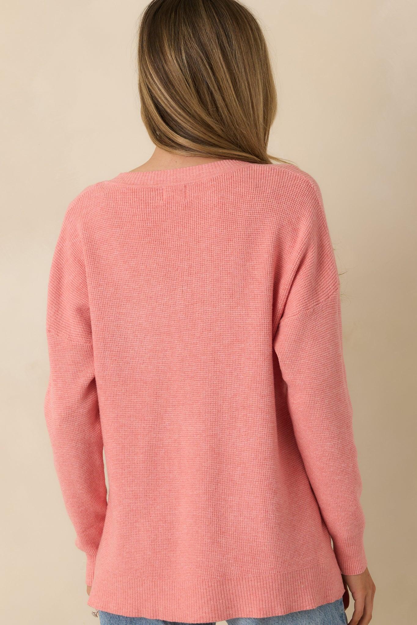 Cozy Afternoon Rose Pink V-Neck Sweater M/L / Rose Product Image