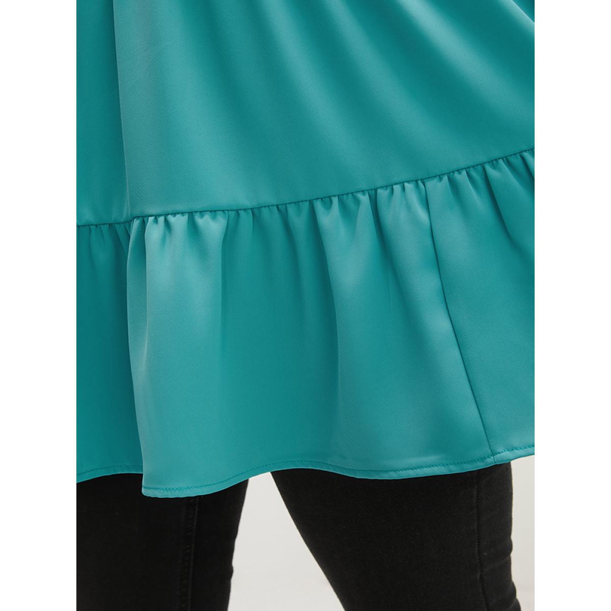 Plus Size Aegean Solid V Neck Lantern Sleeve Ruffle Hem Blouse Without Belt Women Elegant Long Sleeve V-neck Dailywear Blouses BloomChic 10/M Product Image