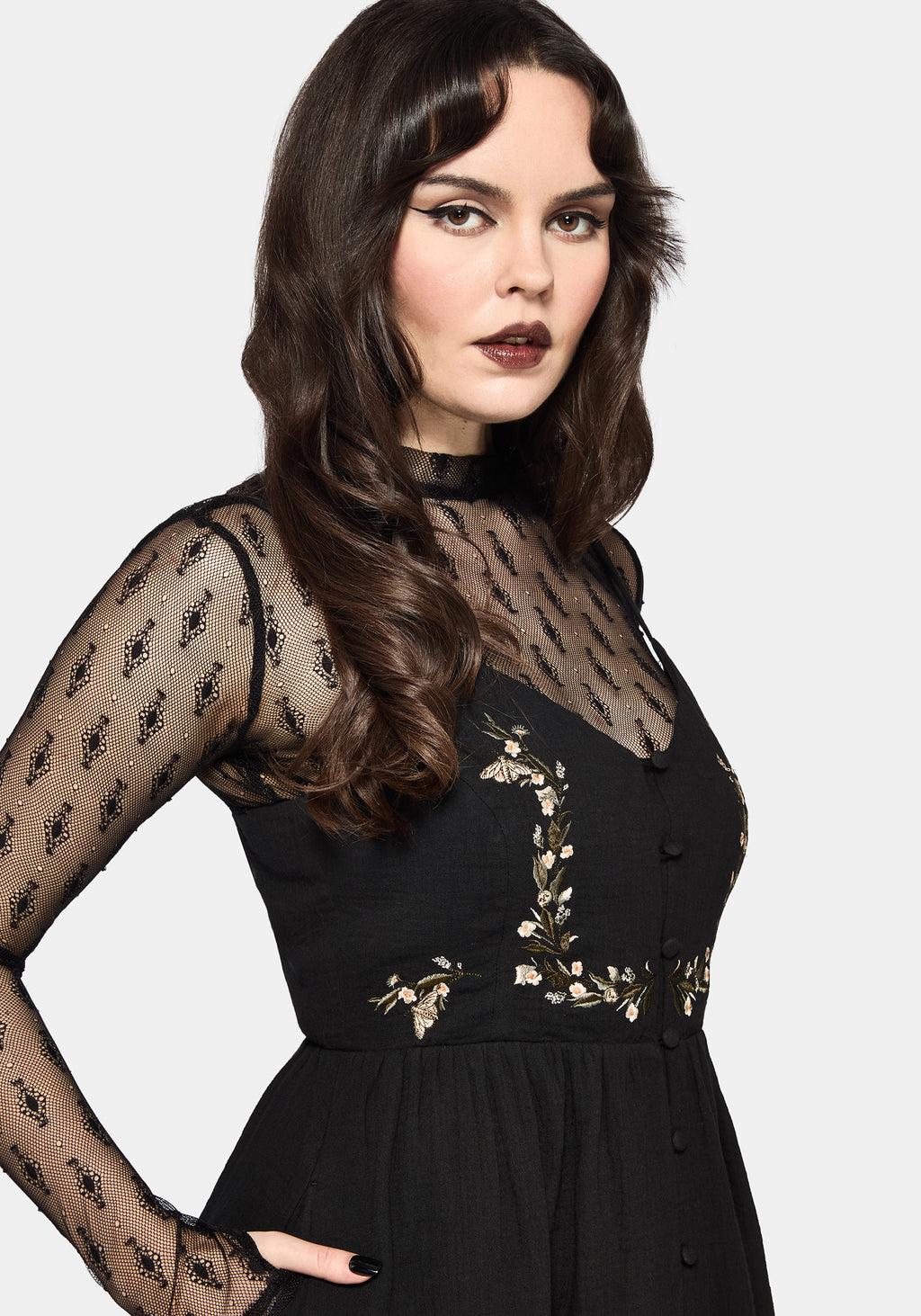 Abundance Cotton Floral Embroidered Bodice Cami Midaxi Dress - Black Product Image