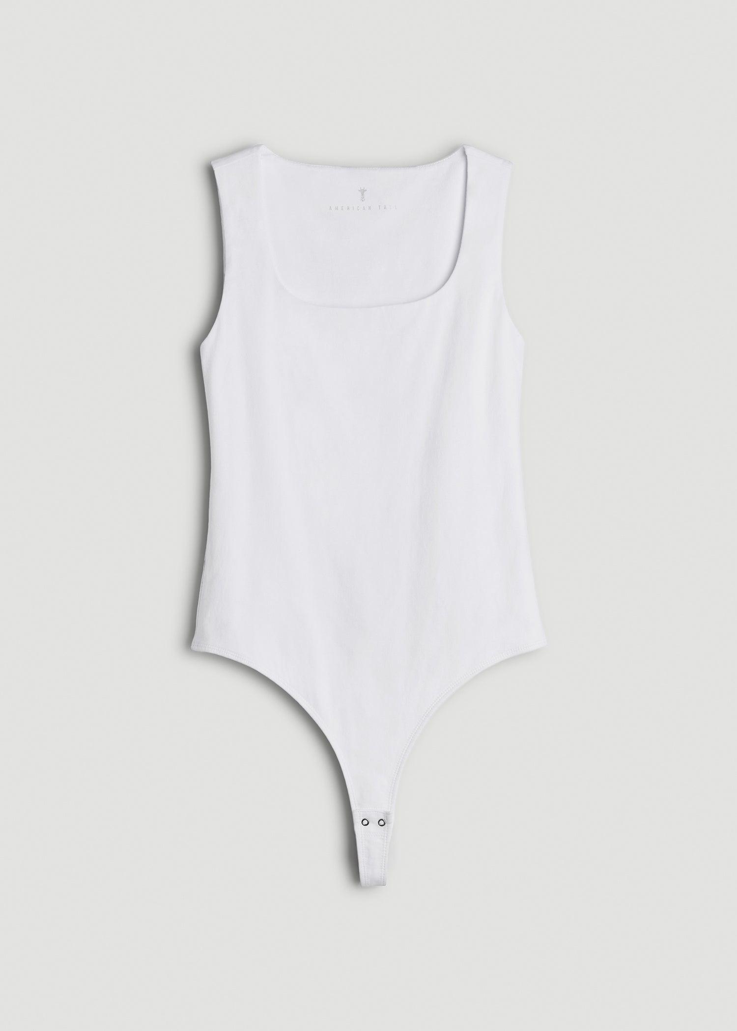 Cotton Blend Square Neck Bodysuit for Tall Women in White Female Product Image